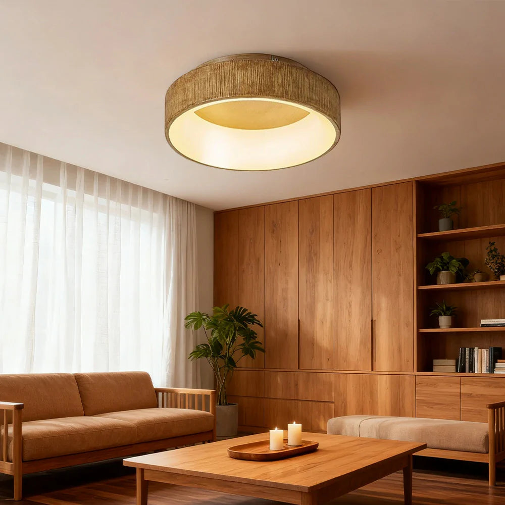 LIVARA 30/40/60cm Modern Wood Grain Round LED Ceiling Light Acrylic Flush Mount Lamp with Warm Natural Finish for Living Room Bedroom
