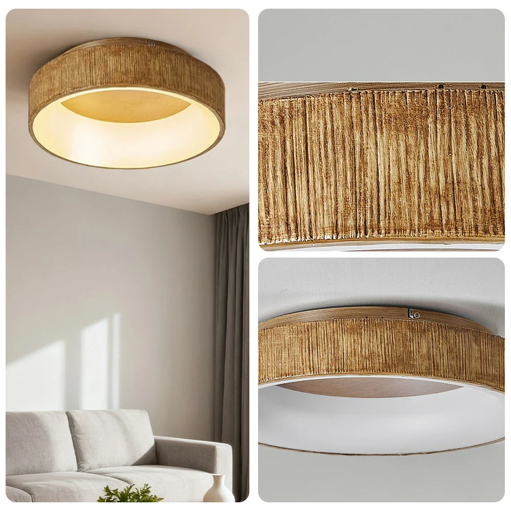 LIVARA 30/40/60cm Modern Wood Grain Round LED Ceiling Light Acrylic Flush Mount Lamp with Warm Natural Finish for Living Room Bedroom
