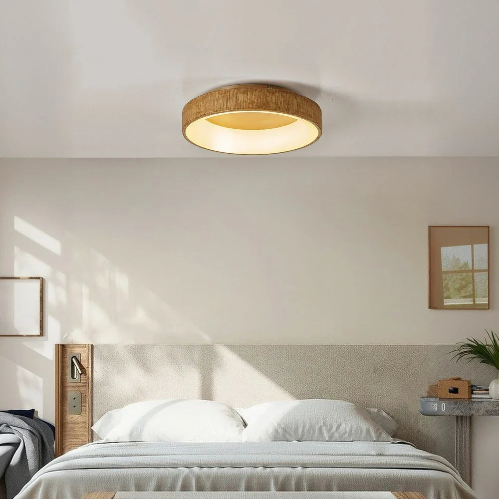 LIVARA 30/40/60cm Modern Wood Grain Round LED Ceiling Light Acrylic Flush Mount Lamp with Warm Natural Finish for Living Room Bedroom