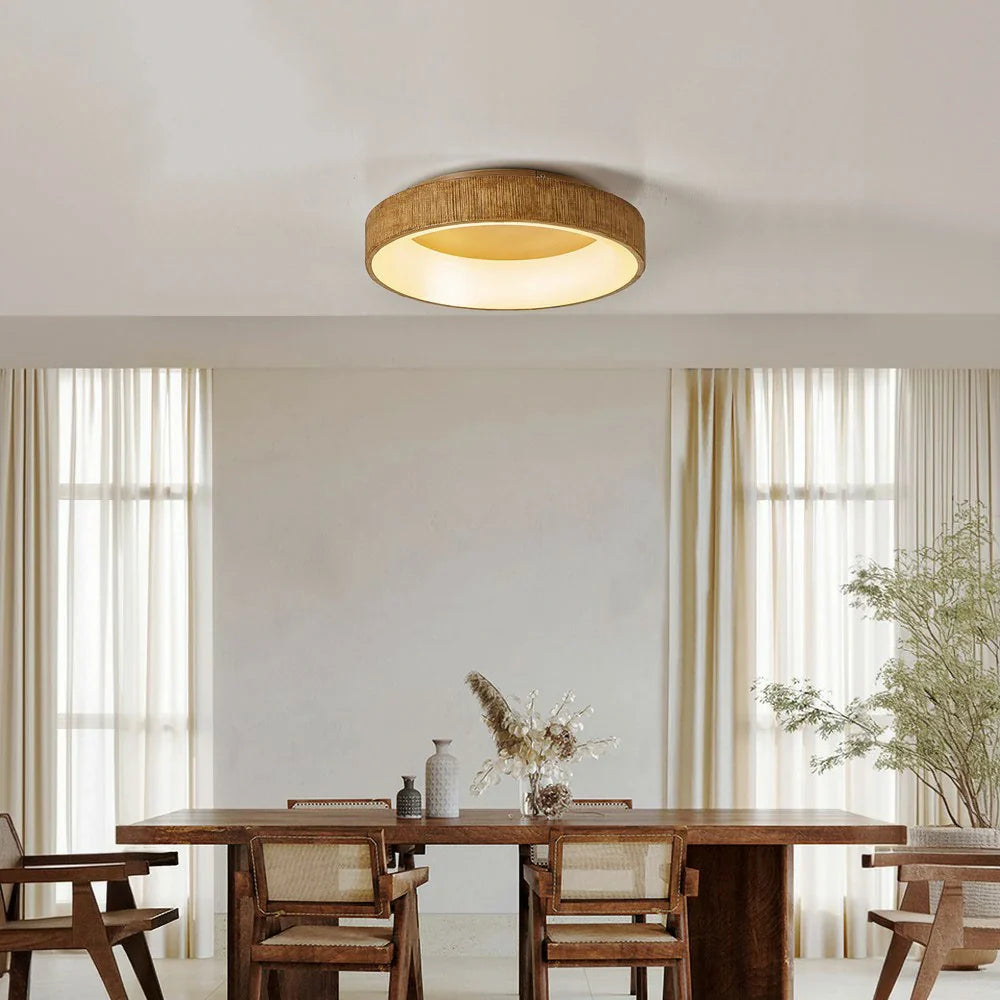 LIVARA 30/40/60cm Modern Wood Grain Round LED Ceiling Light Acrylic Flush Mount Lamp with Warm Natural Finish for Living Room Bedroom