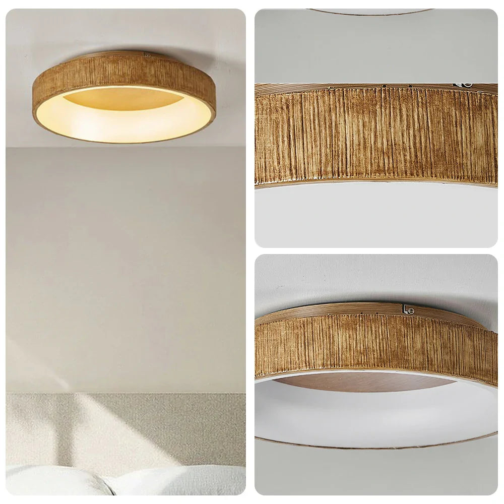 LIVARA 30/40/60cm Modern Wood Grain Round LED Ceiling Light Acrylic Flush Mount Lamp with Warm Natural Finish for Living Room Bedroom