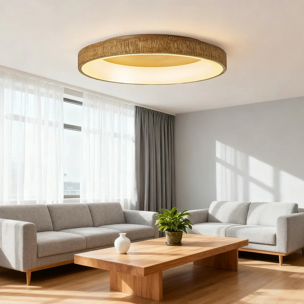 LIVARA 30/40/60cm Modern Wood Grain Round LED Ceiling Light Acrylic Flush Mount Lamp with Warm Natural Finish for Living Room Bedroom