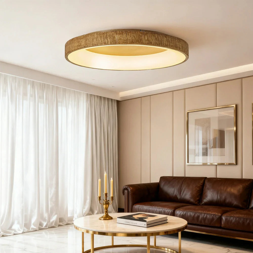 LIVARA 30/40/60cm Modern Wood Grain Round LED Ceiling Light Acrylic Flush Mount Lamp with Warm Natural Finish for Living Room Bedroom