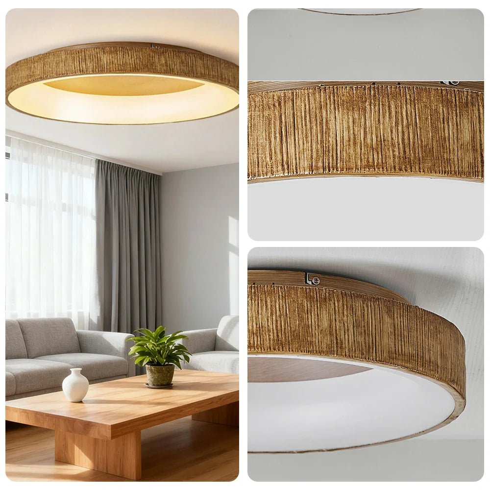 LIVARA 30/40/60cm Modern Wood Grain Round LED Ceiling Light Acrylic Flush Mount Lamp with Warm Natural Finish for Living Room Bedroom