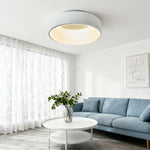 LIVARA 30/40/60cm Modern White Round LED Ceiling Light Fabric Shade & Acrylic Flush Mount Lamp for Living Room Bedroom