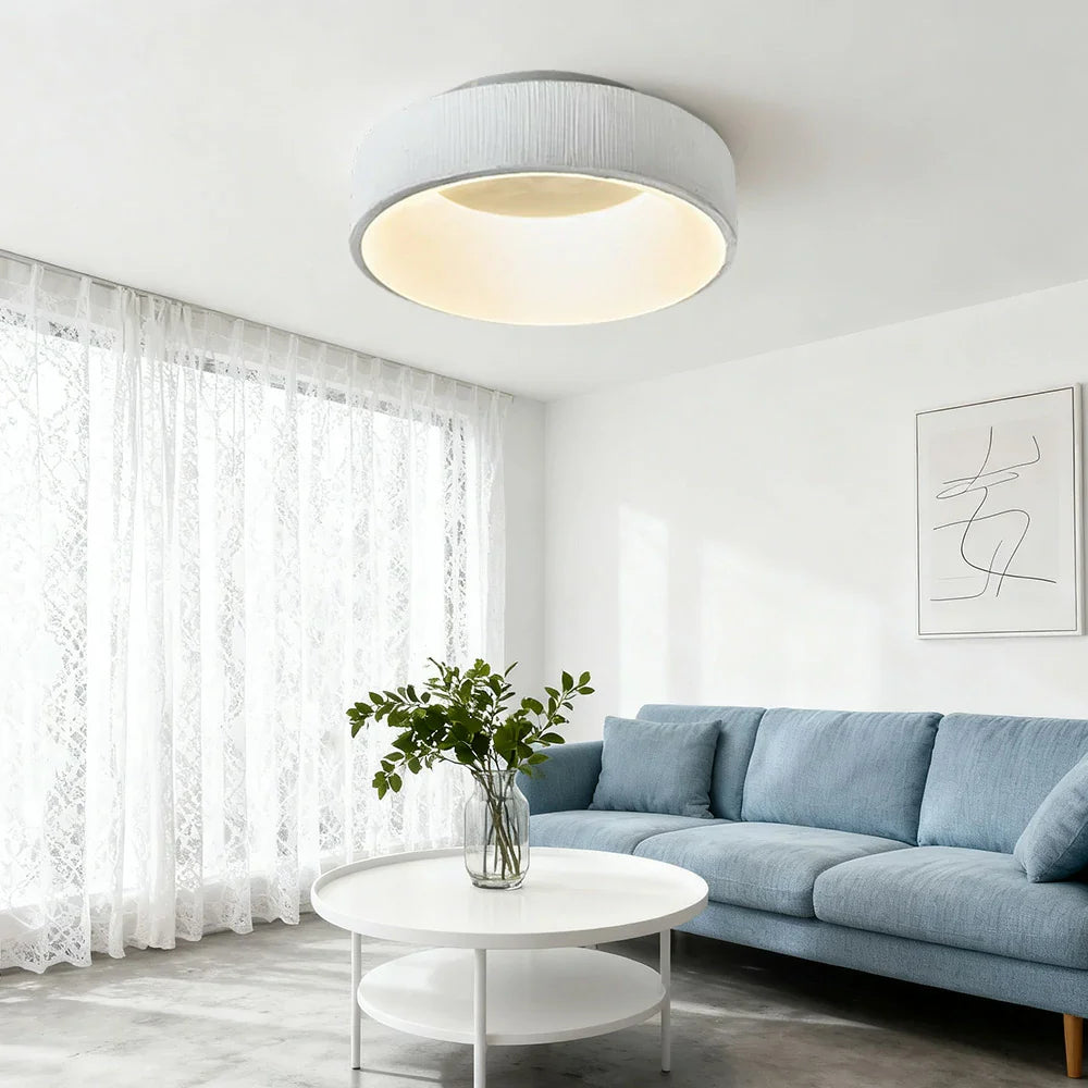 LIVARA 30/40/60cm Modern White Round LED Ceiling Light Fabric Shade & Acrylic Flush Mount Lamp for Living Room Bedroom