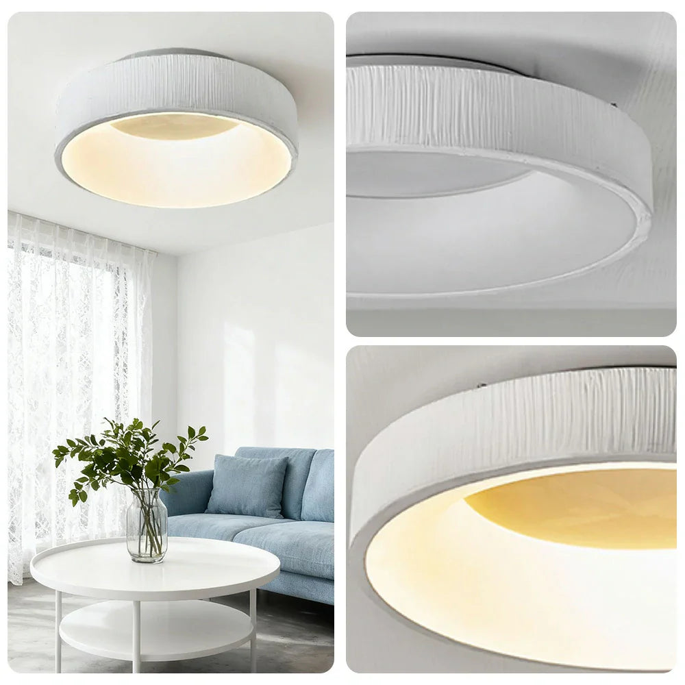 LIVARA 30/40/60cm Modern White Round LED Ceiling Light Fabric Shade & Acrylic Flush Mount Lamp for Living Room Bedroom