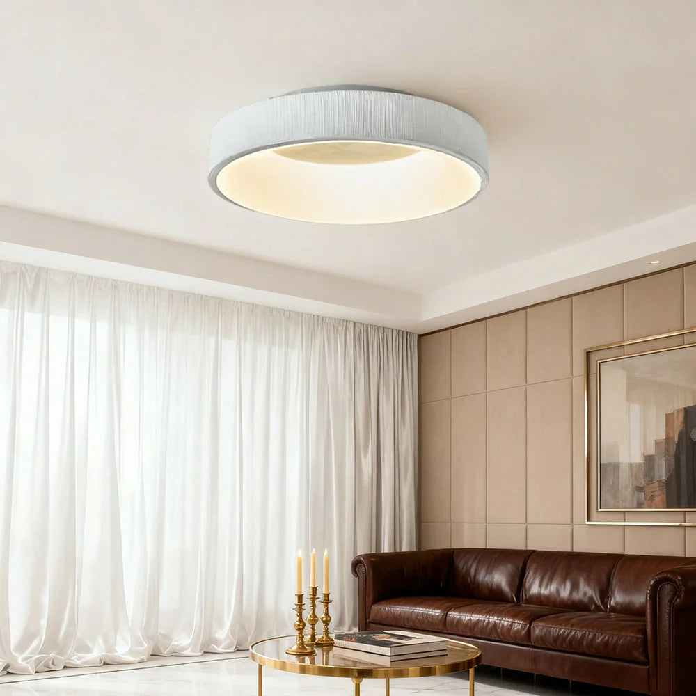 LIVARA 30/40/60cm Modern White Round LED Ceiling Light Fabric Shade & Acrylic Flush Mount Lamp for Living Room Bedroom