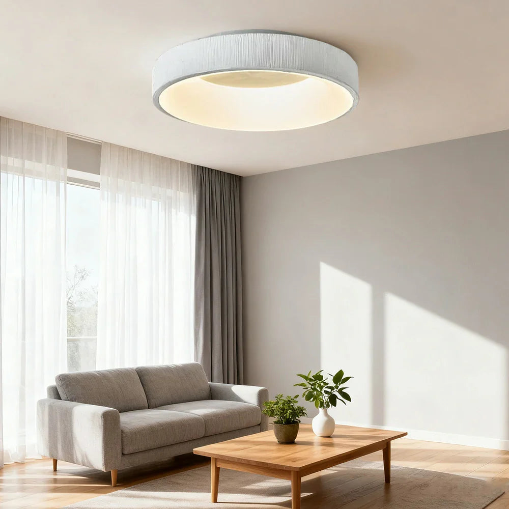 LIVARA 30/40/60cm Modern White Round LED Ceiling Light Fabric Shade & Acrylic Flush Mount Lamp for Living Room Bedroom