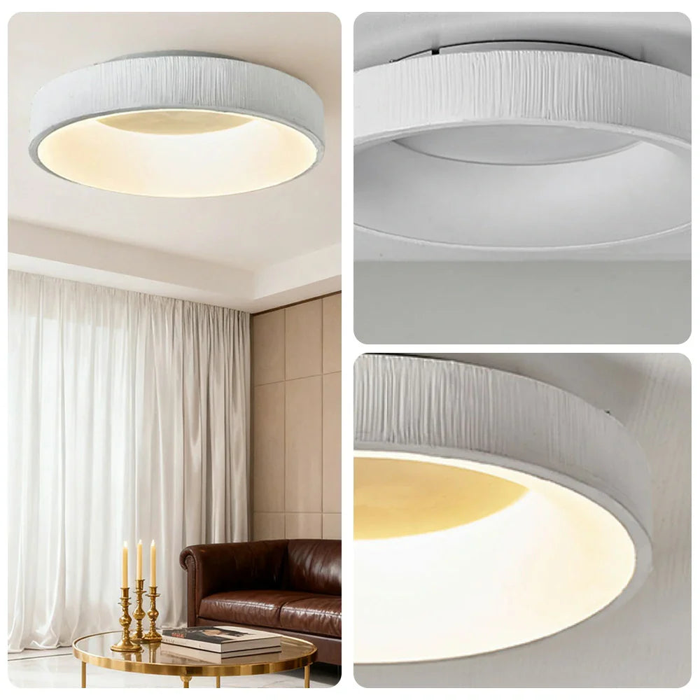 LIVARA 30/40/60cm Modern White Round LED Ceiling Light Fabric Shade & Acrylic Flush Mount Lamp for Living Room Bedroom