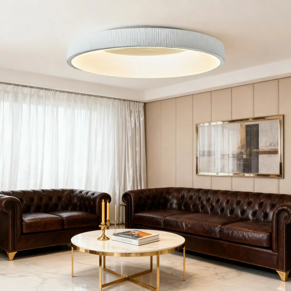 LIVARA 30/40/60cm Modern White Round LED Ceiling Light Fabric Shade & Acrylic Flush Mount Lamp for Living Room Bedroom