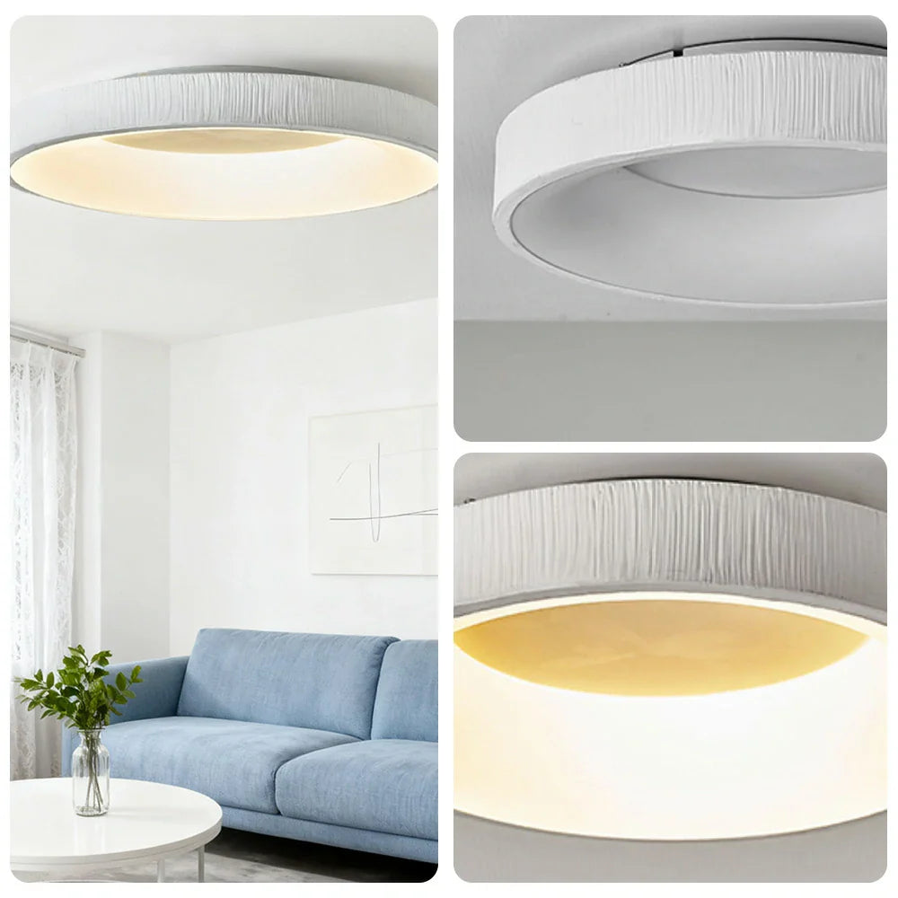 LIVARA 30/40/60cm Modern White Round LED Ceiling Light Fabric Shade & Acrylic Flush Mount Lamp for Living Room Bedroom