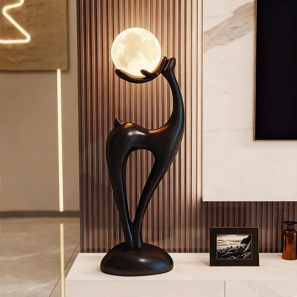 LIVARA Touch - Design Resin Artistic & Lighting Eye-Comfort Soft LED, Dimmable 3-Color with Floor Lamp  Moon Control Black