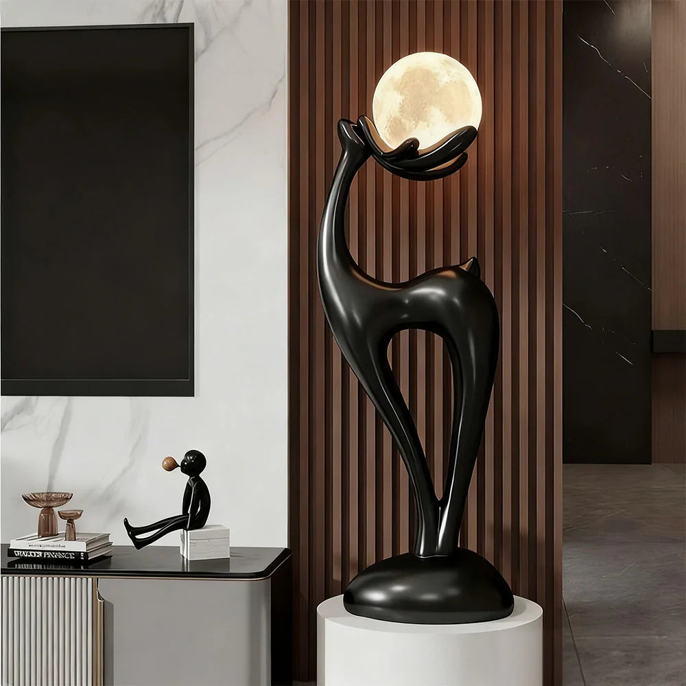 LIVARA Touch - Design Resin Artistic & Lighting Eye-Comfort Soft LED, Dimmable 3-Color with Floor Lamp  Moon Control Black