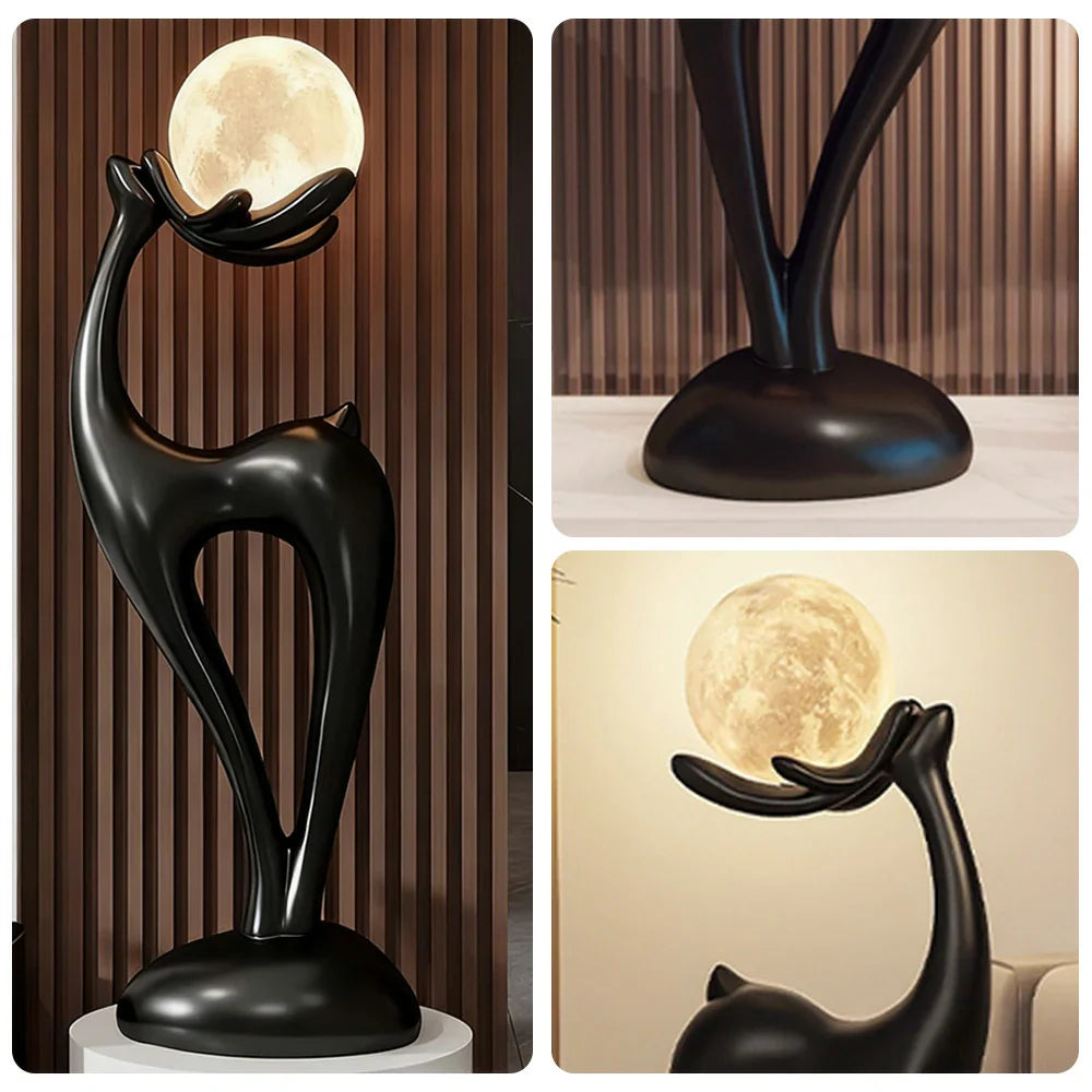 LIVARA Touch - Design Resin Artistic & Lighting Eye-Comfort Soft LED, Dimmable 3-Color with Floor Lamp  Moon Control Black