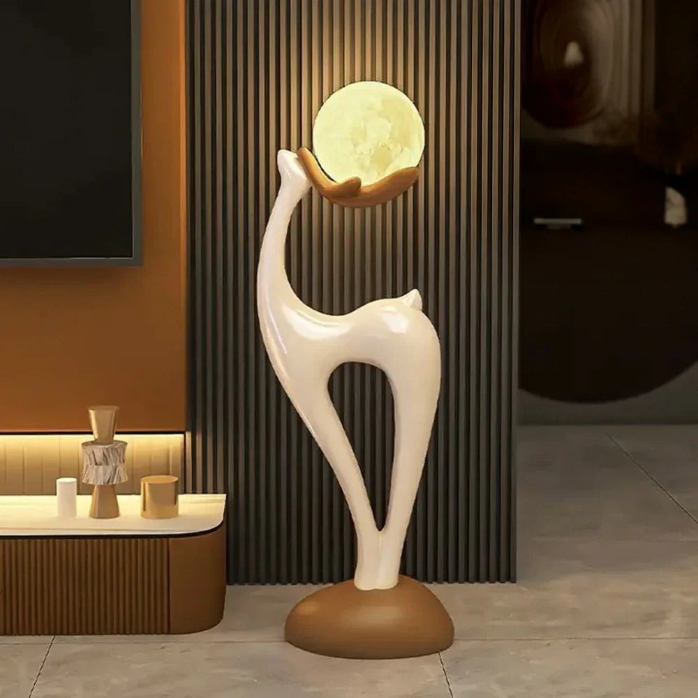 LIVARA Touch - Design Resin Artistic & Lighting Eye-Comfort Soft LED, Dimmable 3-Color with Floor Lamp  Moon Control White