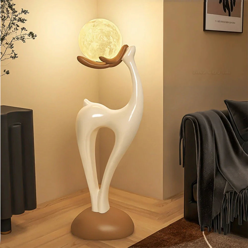 LIVARA Touch - Design Resin Artistic & Lighting Eye-Comfort Soft LED, Dimmable 3-Color with Floor Lamp  Moon Control White