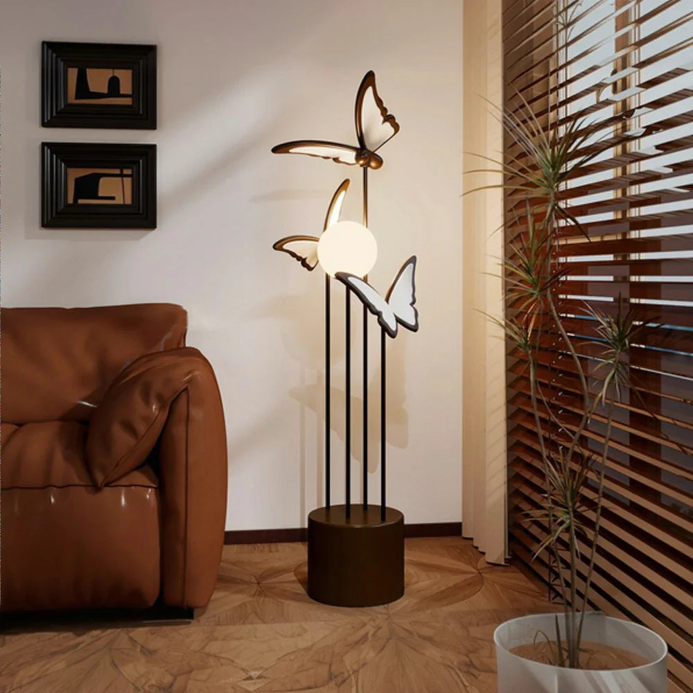 LIVARA Nordic Butterfly Floor Lamp, LIVARA Coffee-Inspired Iron & Resin Standing Light, 3 Color Dimmable Modern Framed Floor Lamp