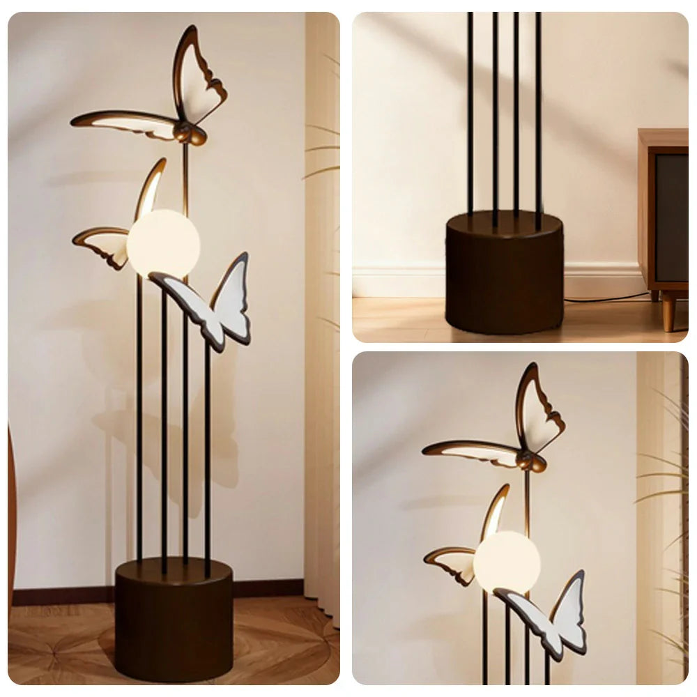 LIVARA Nordic Butterfly Floor Lamp, LIVARA Coffee-Inspired Iron & Resin Standing Light, 3 Color Dimmable Modern Framed Floor Lamp