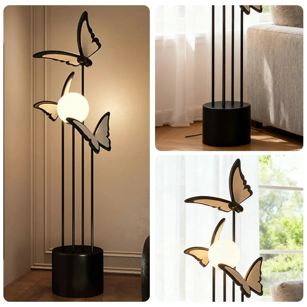 LIVARA Butterfly-Inspired - Design Nordic Modern Frame, Iron & Resin - Lighting Dimmable Three-Colour with Floor Lamp  Black