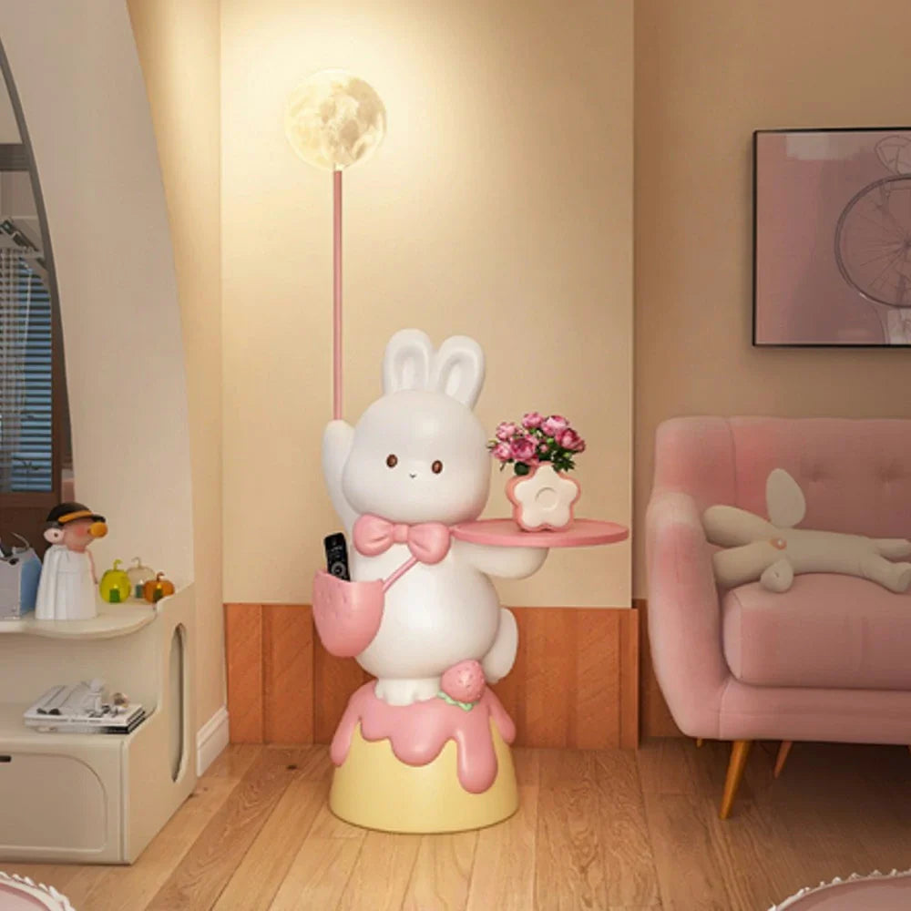 LIVARA Rabbit Piece Decorative Functional Design, Tray Wood Resin - Light Dimmable Three-Colour with Floor Lamp  Moon 3D Strawberry