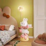LIVARA Rabbit Piece Decorative Functional Design, Tray Wood Resin - Light Dimmable Three-Colour with Floor Lamp  Moon 3D Strawberry