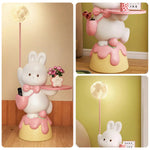 LIVARA Rabbit Piece Decorative Functional Design, Tray Wood Resin - Light Dimmable Three-Colour with Floor Lamp  Moon 3D Strawberry