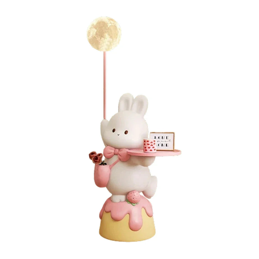 LIVARA Rabbit Piece Decorative Functional Design, Tray Wood Resin - Light Dimmable Three-Colour with Floor Lamp  Moon 3D Strawberry