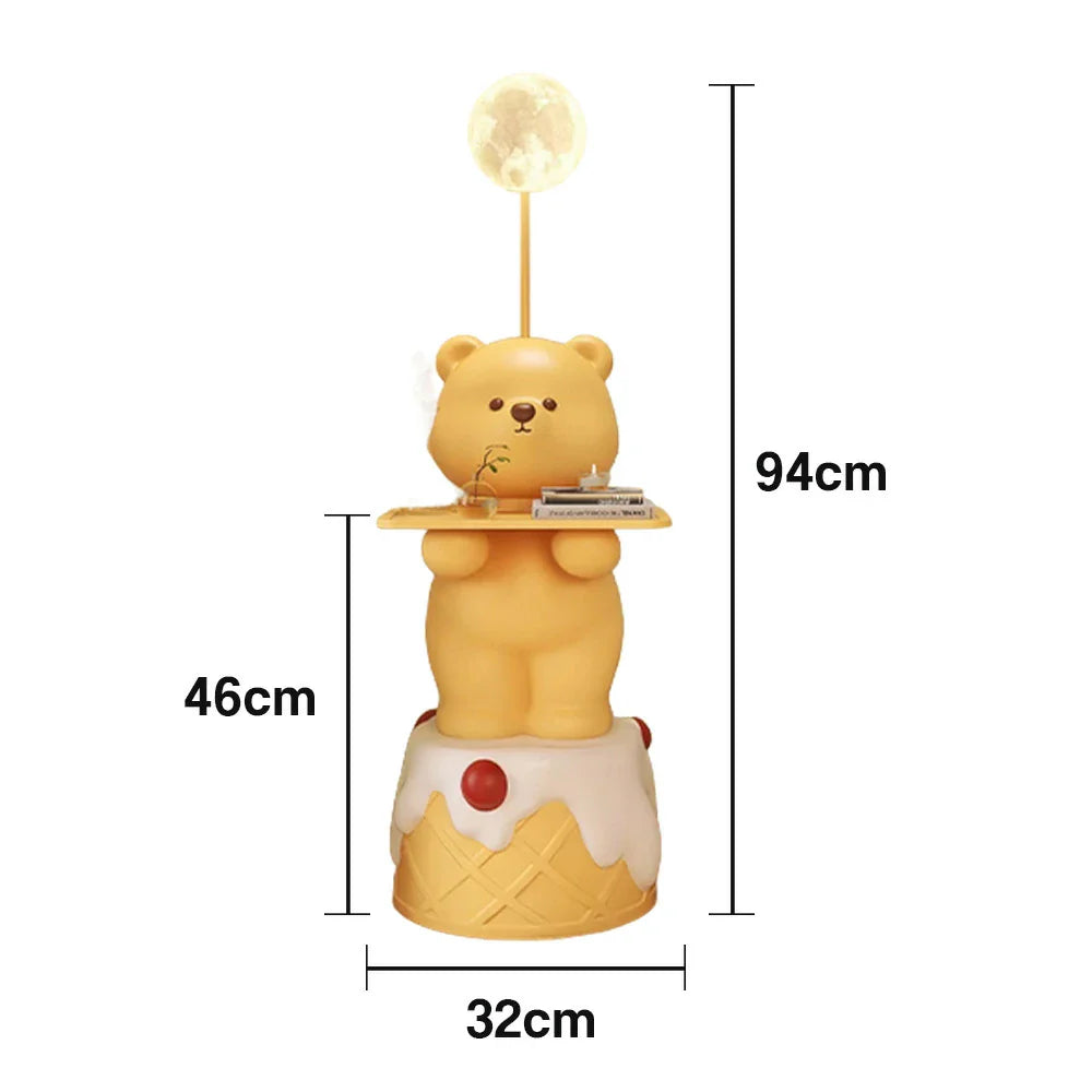 LIVARA Cartoon Design Storage Decorative Base, Stable Material, PVC Soft & Resin - Tray Built-In with Floor Lamp  Bear Yellow