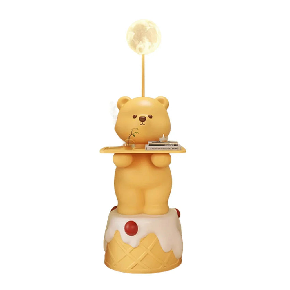 LIVARA Cartoon Design Storage Decorative Base, Stable Material, PVC Soft & Resin - Tray Built-In with Floor Lamp  Bear Yellow