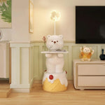LIVARA Cartoon Design Storage Decorative Base, Stable Material, PVC Soft & Resin - Tray Built-In with Floor Lamp  Bear White
