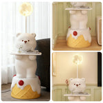 LIVARA Cartoon Design Storage Decorative Base, Stable Material, PVC Soft & Resin - Tray Built-In with Floor Lamp  Bear White