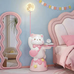 LIVARA Sweet Design Storage Decorative Base, Stable Material, PVC Soft & Resin - Tray Built-In with Floor Lamp  Cat