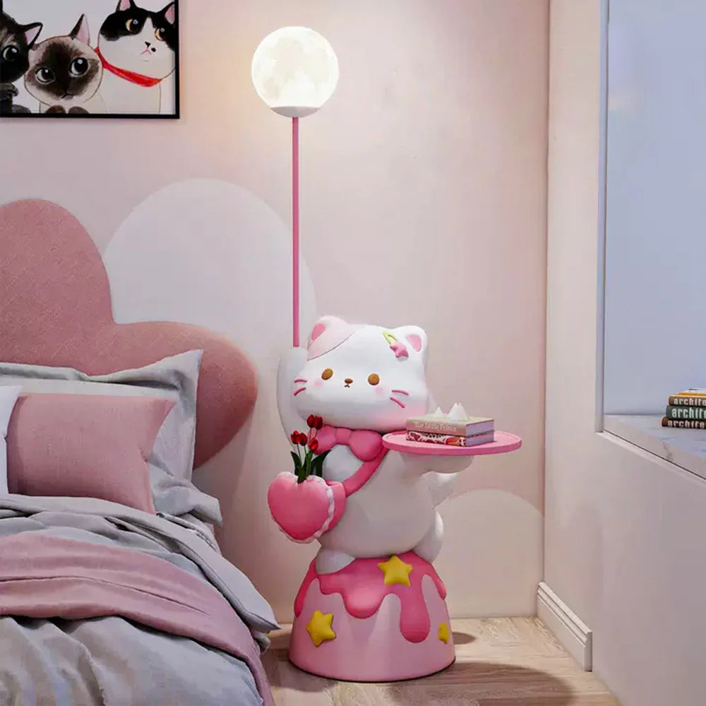 LIVARA Sweet Design Storage Decorative Base, Stable Material, PVC Soft & Resin - Tray Built-In with Floor Lamp  Cat