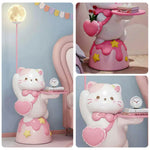 LIVARA Sweet Design Storage Decorative Base, Stable Material, PVC Soft & Resin - Tray Built-In with Floor Lamp  Cat