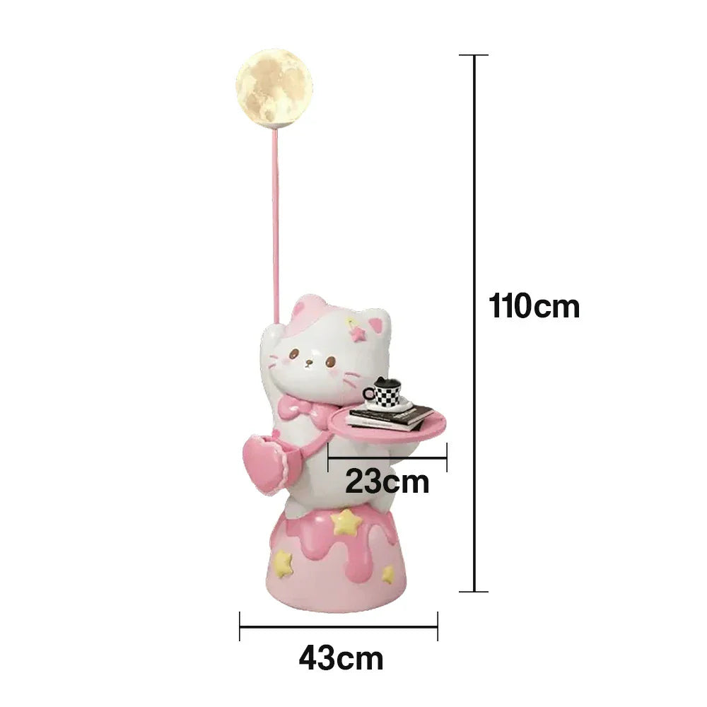 LIVARA Sweet Design Storage Decorative Base, Stable Material, PVC Soft & Resin - Tray Built-In with Floor Lamp  Cat