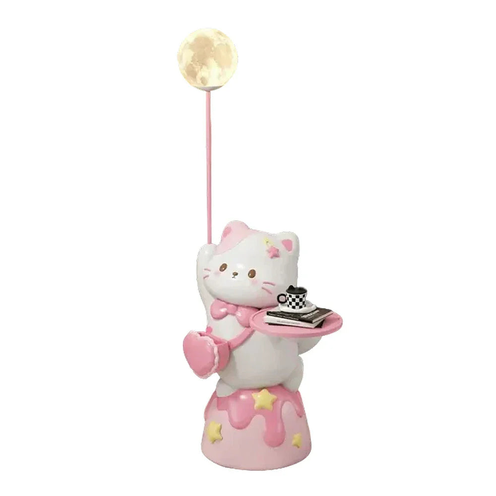 LIVARA Sweet Design Storage Decorative Base, Stable Material, PVC Soft & Resin - Tray Built-In with Floor Lamp  Cat