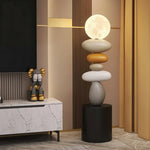 LIVARA Pebble Design Rechargeable USB Body, Wood & Resin Lighting, Three-Colour Control Touch - Lamp Moon 3D Stacked