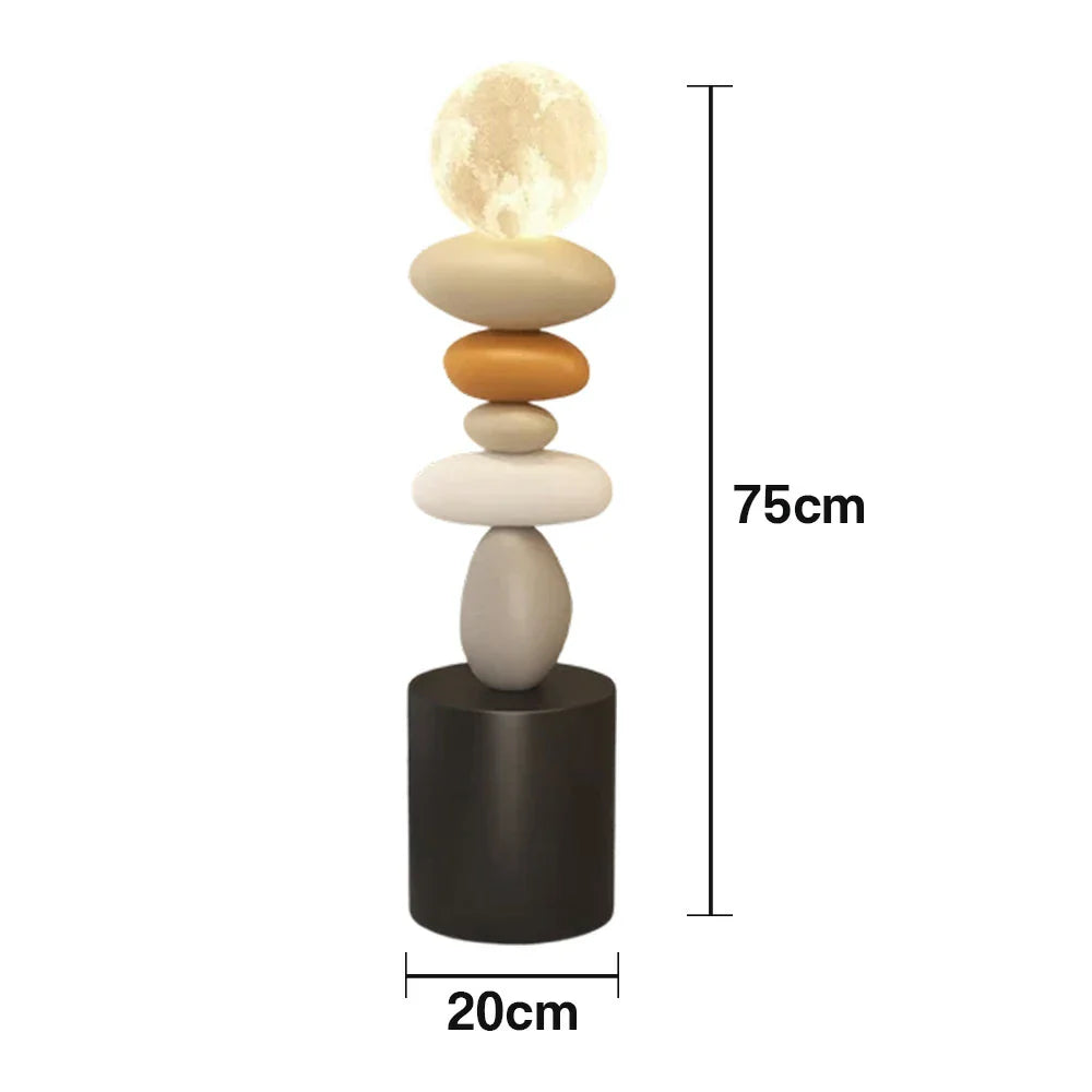 LIVARA Pebble Design Rechargeable USB Body, Wood & Resin Lighting, Three-Colour Control Touch - Lamp Moon 3D Stacked