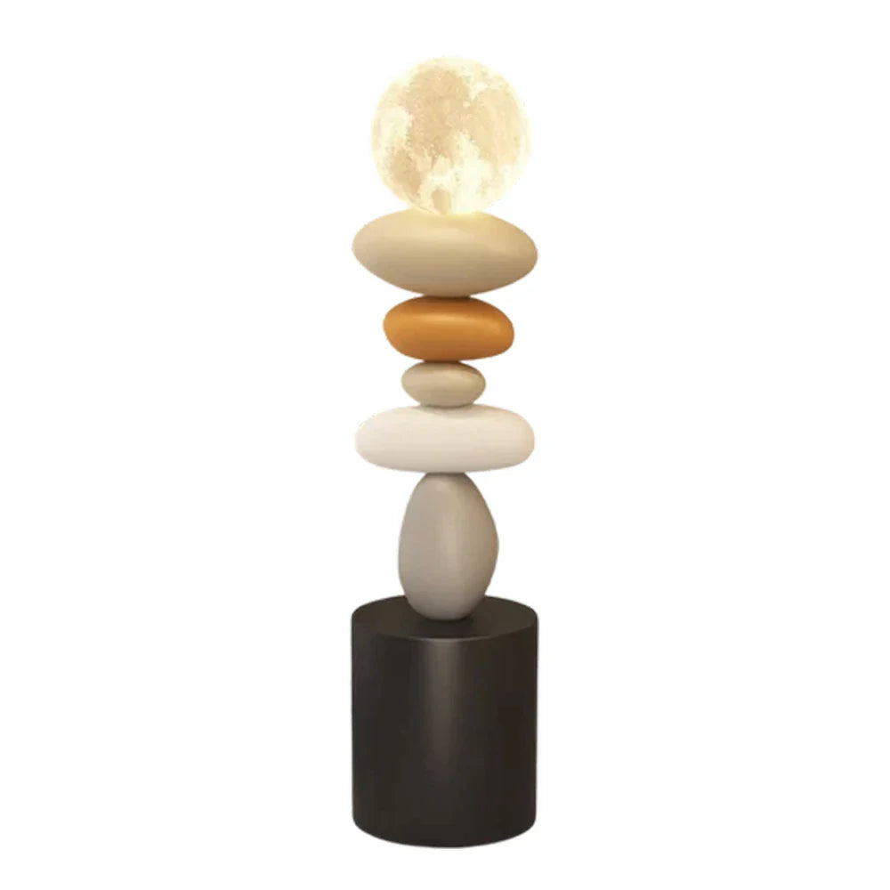 LIVARA Pebble Design Rechargeable USB Body, Wood & Resin Lighting, Three-Colour Control Touch - Lamp Moon 3D Stacked