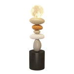 LIVARA Pebble Design Rechargeable USB Body, Wood & Resin Lighting, Three-Colour Control Touch - Lamp Moon 3D Stacked