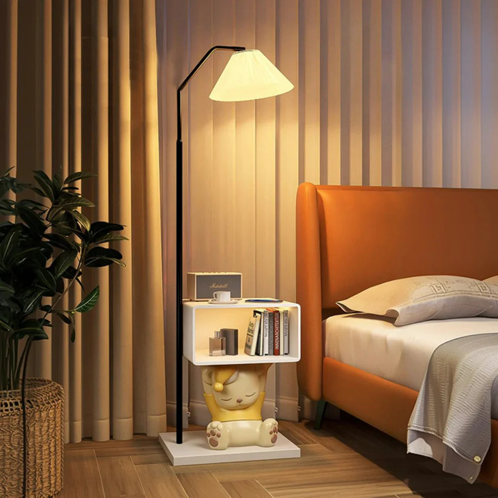 LIVARA 2-in-1 Design Storage Functional Frame, Iron & Resin Lighting, Dimmable Three-Colour - Cabinet Bedside with Floor Lamp