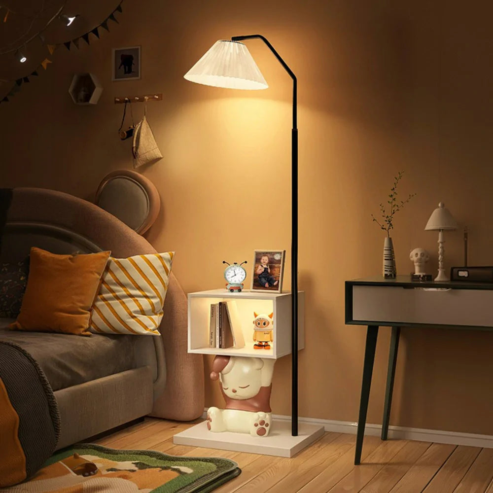 LIVARA 2-in-1 Design Storage Functional Frame, Iron & Resin Lighting, Dimmable Three-Colour - Cabinet Bedside with Floor Lamp