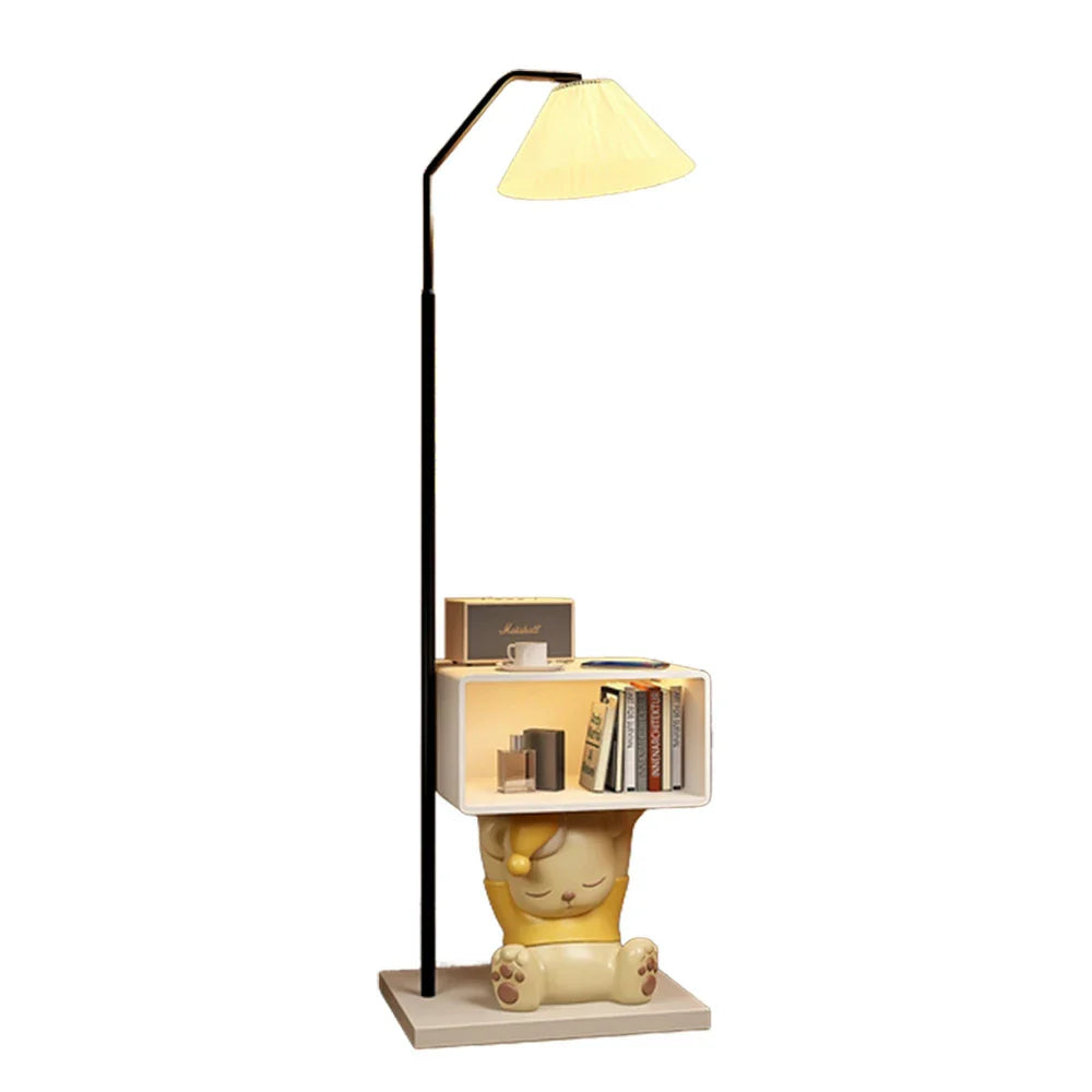 LIVARA 2-in-1 Design Storage Functional Frame, Iron & Resin Lighting, Dimmable Three-Colour - Cabinet Bedside with Floor Lamp