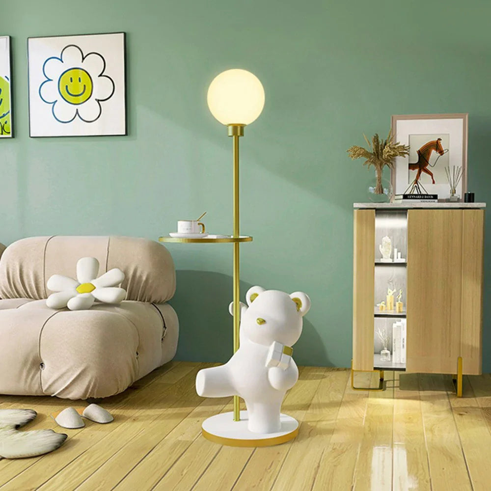 LIVARA Cube Base, Storage Decorative Light, LED Tray 360-degree - Illumination, Modern Wide Stable - Anti-Dizziness Floor Lamp Bear Design with Rotatable White