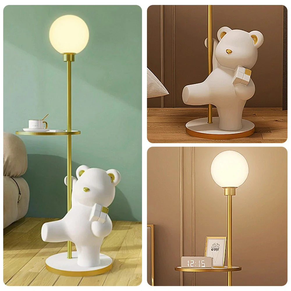 LIVARA Cube Base, Storage Decorative Light, LED Tray 360-degree - Illumination, Modern Wide Stable - Anti-Dizziness Floor Lamp Bear Design with Rotatable White