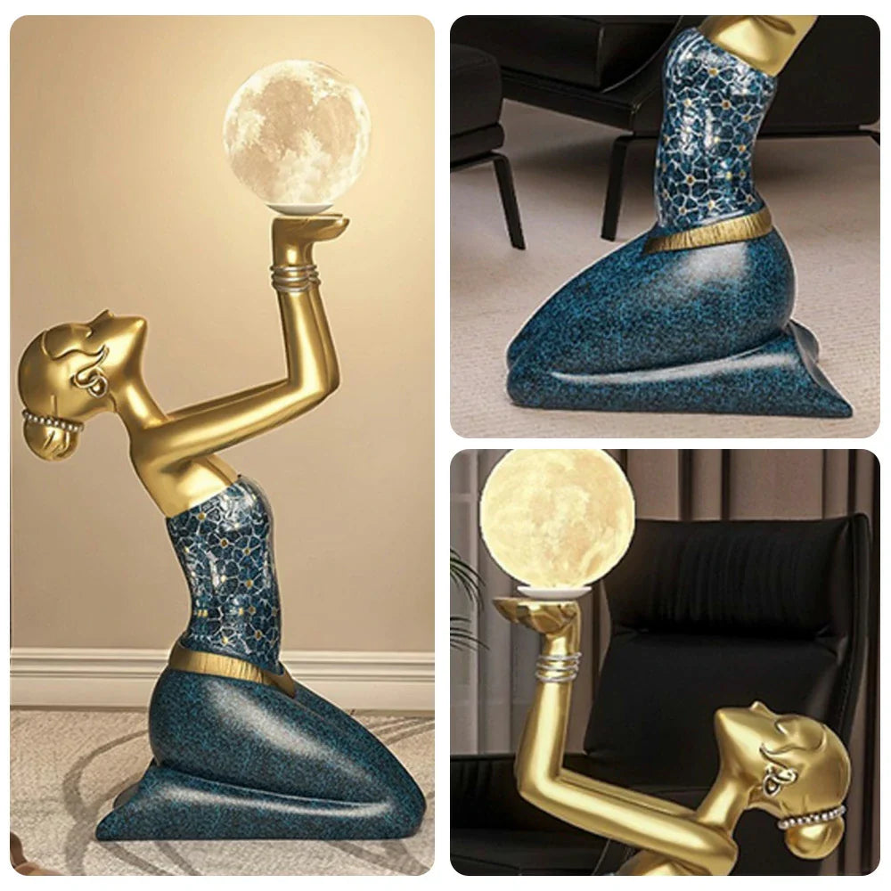 LIVARA Dai Floor Material, Resin Light, Lamp Elegant - Sculpture Home Eco-Friendly Moon Girl Decor with Control, Tap Artistic Three-Colour LED Accent