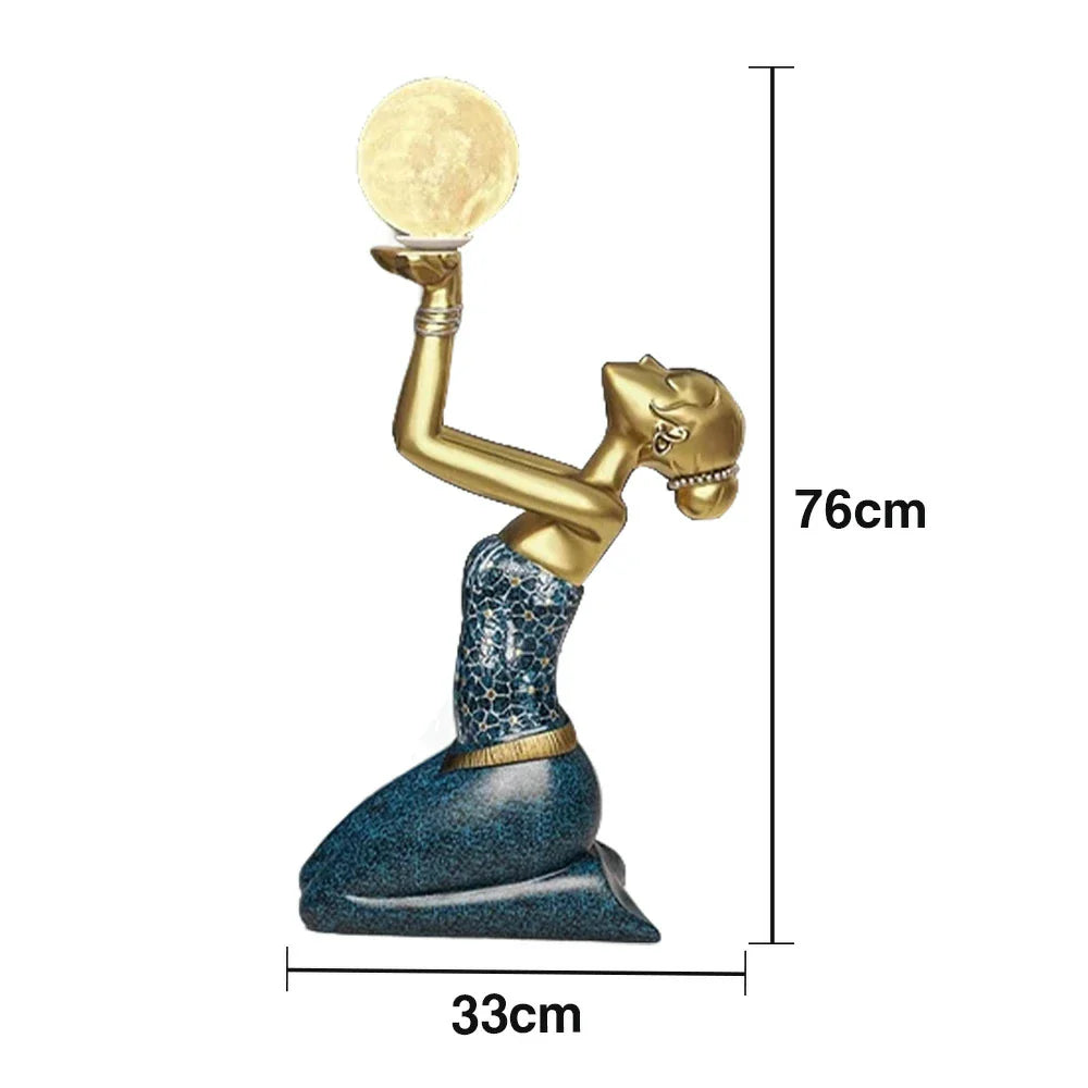 LIVARA Dai Floor Material, Resin Light, Lamp Elegant - Sculpture Home Eco-Friendly Moon Girl Decor with Control, Tap Artistic Three-Colour LED Accent