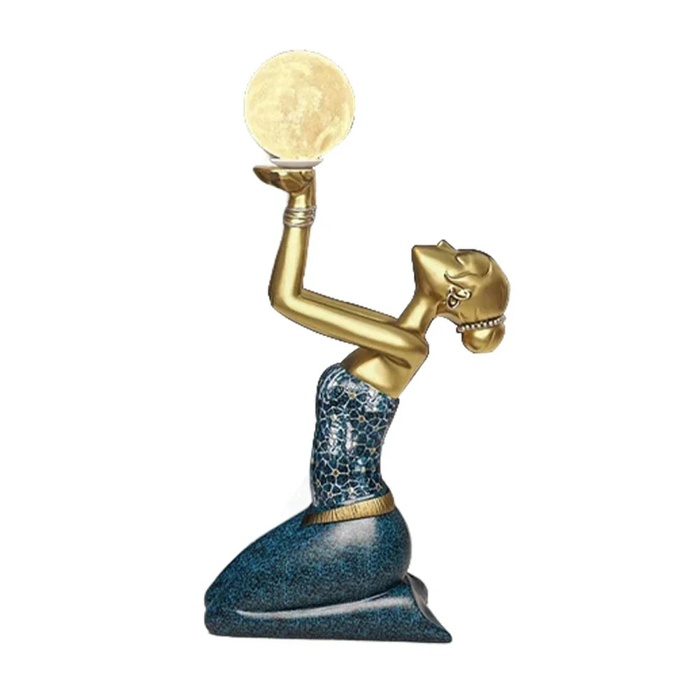 LIVARA Dai Floor Material, Resin Light, Lamp Elegant - Sculpture Home Eco-Friendly Moon Girl Decor with Control, Tap Artistic Three-Colour LED Accent