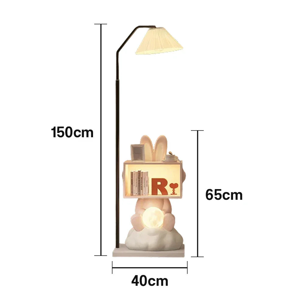 LIVARA Bunny Cabinet, Functional with Resin Side Lamp Decorative Light, LED Table Storage Floor Design, Three-Colour Home Wood Dimmable - Lighting